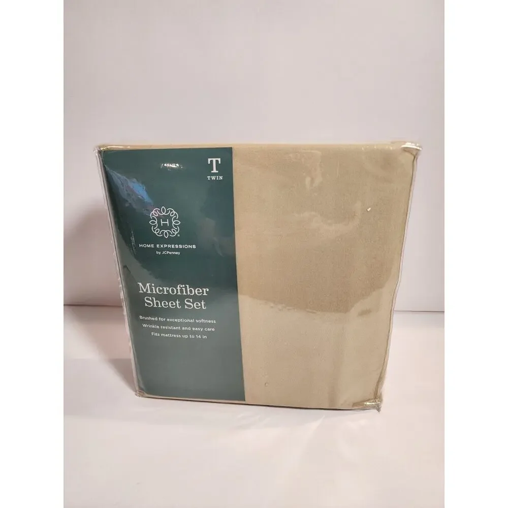 Home Expressions JCPenney Twin Microfiber Sheet Set Tan Beige‎ Wrinkle Resistant